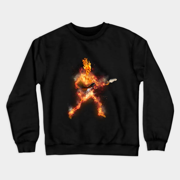 Fire Skeleton Guitarist Crewneck Sweatshirt by Ratherkool